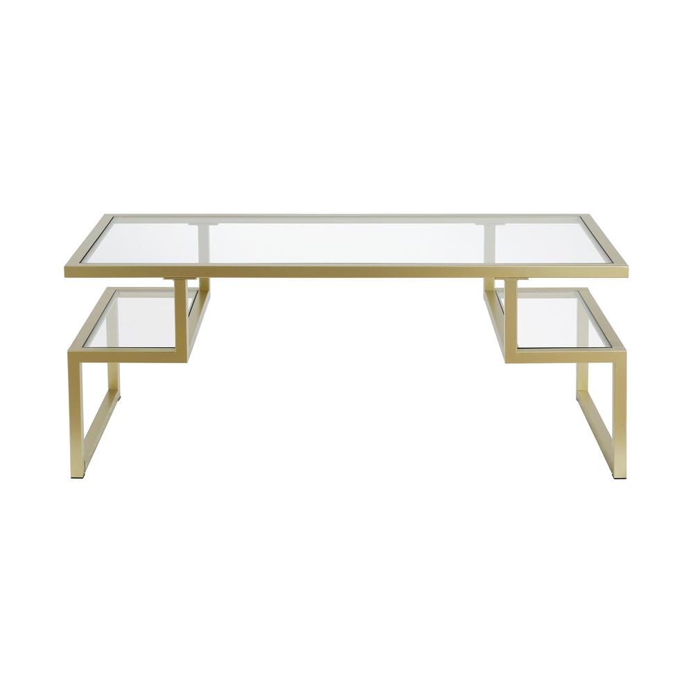 45" Gold Glass And Steel Coffee Table With Two Shelves. Picture 2