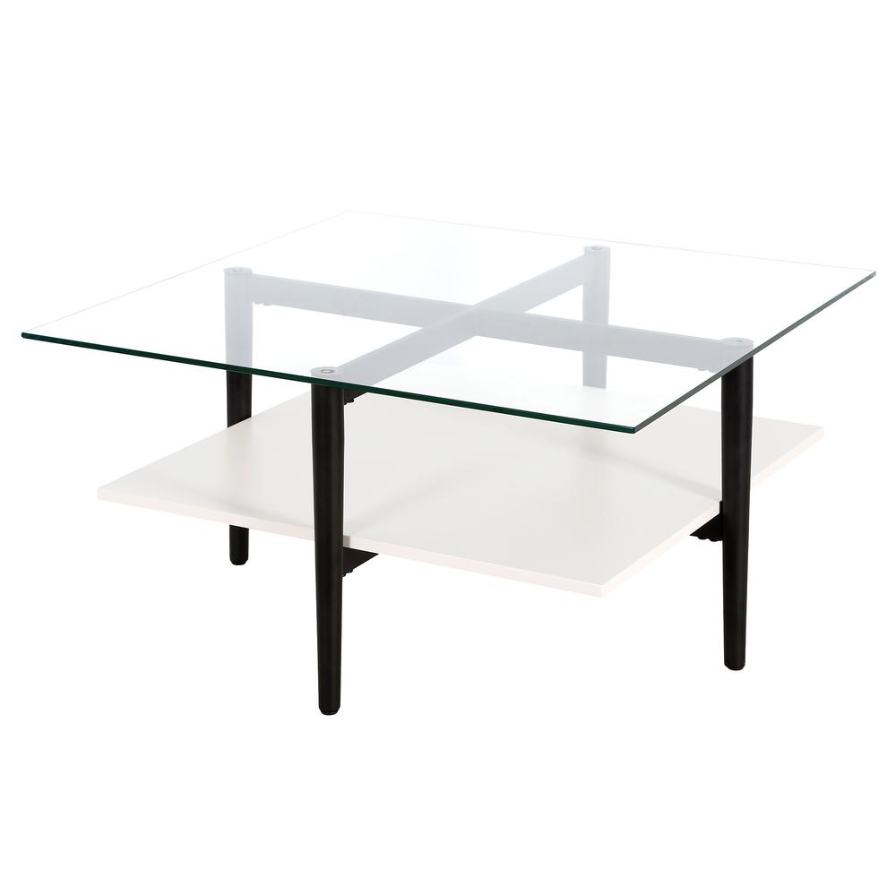 32" White And Black Glass And Steel Square Coffee Table With Shelf. Picture 4
