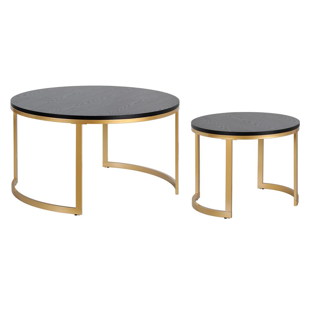 Set of Two 36" Black And Gold Steel Round Nested Coffee Tables. Picture 2