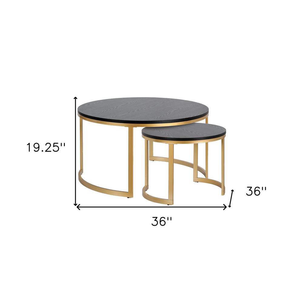 Set of Two 36" Black And Gold Steel Round Nested Coffee Tables. Picture 3