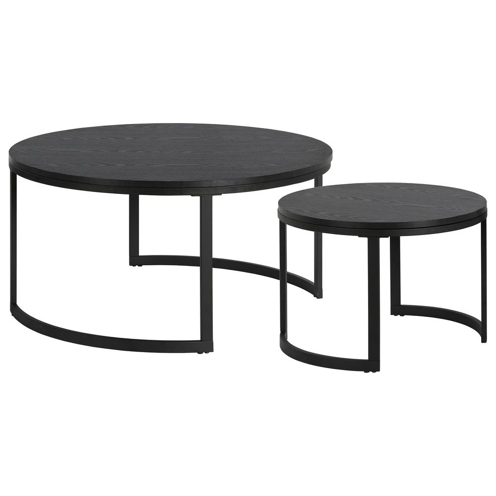 Set of Two 36" Black Steel Round Nested Coffee Tables. Picture 3