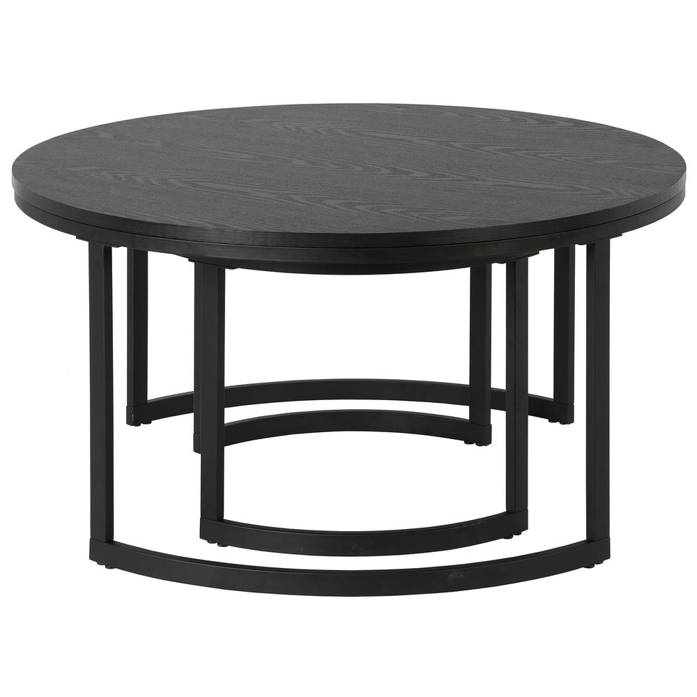 Set of Two 36" Black Steel Round Nested Coffee Tables. Picture 1
