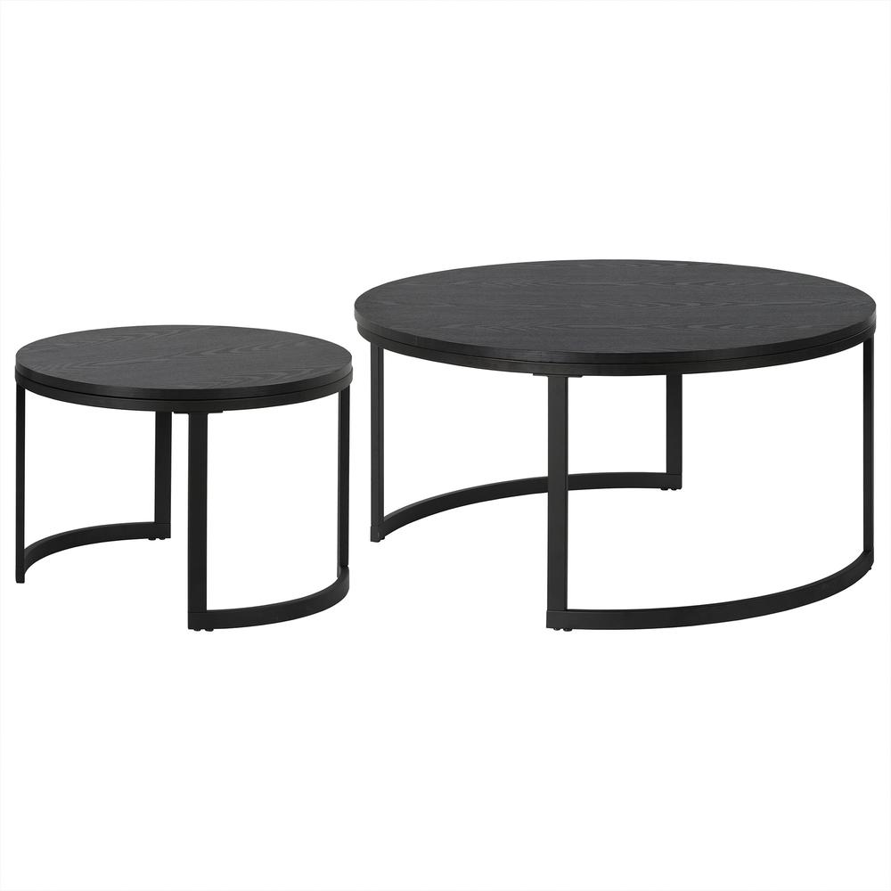 Set of Two 36" Black Steel Round Nested Coffee Tables. Picture 4