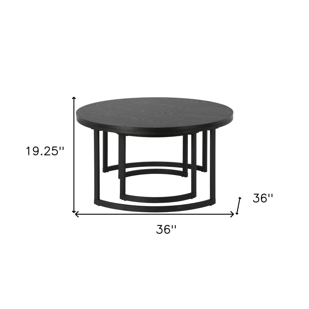 Set of Two 36" Black Steel Round Nested Coffee Tables. Picture 5