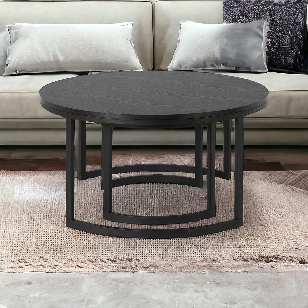 Set of Two 36" Black Steel Round Nested Coffee Tables. Picture 2
