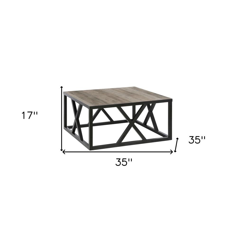 35" Black Steel Square Coffee Table. Picture 7