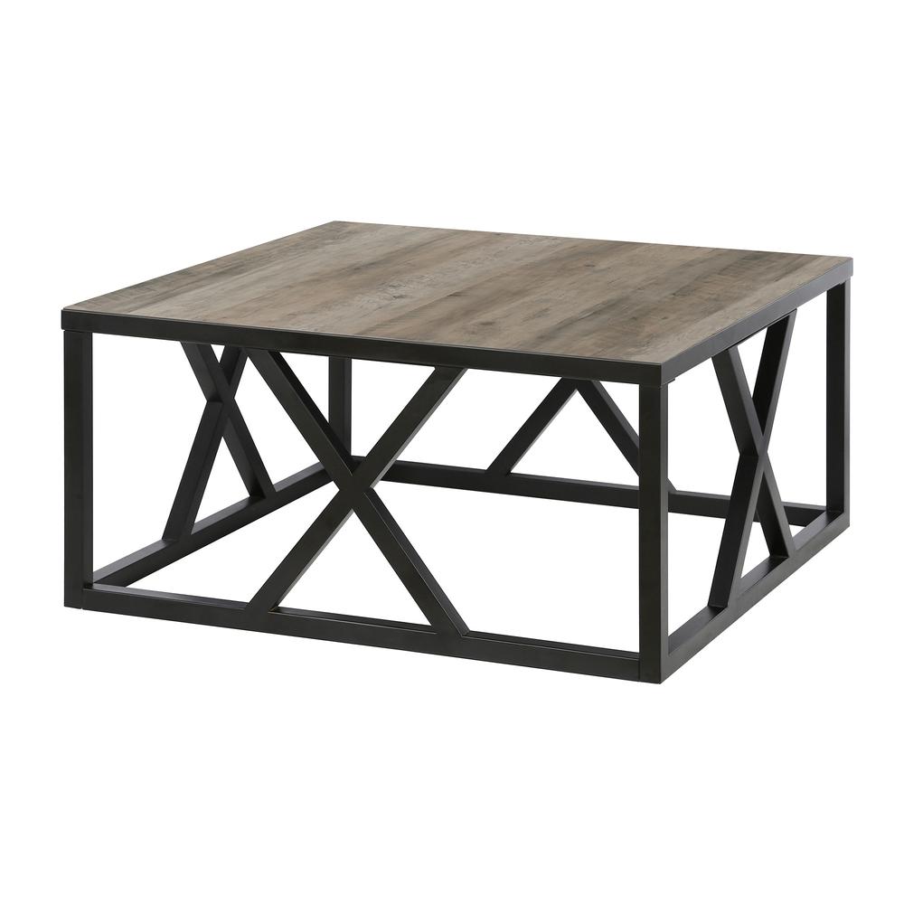35" Black Steel Square Coffee Table. Picture 3