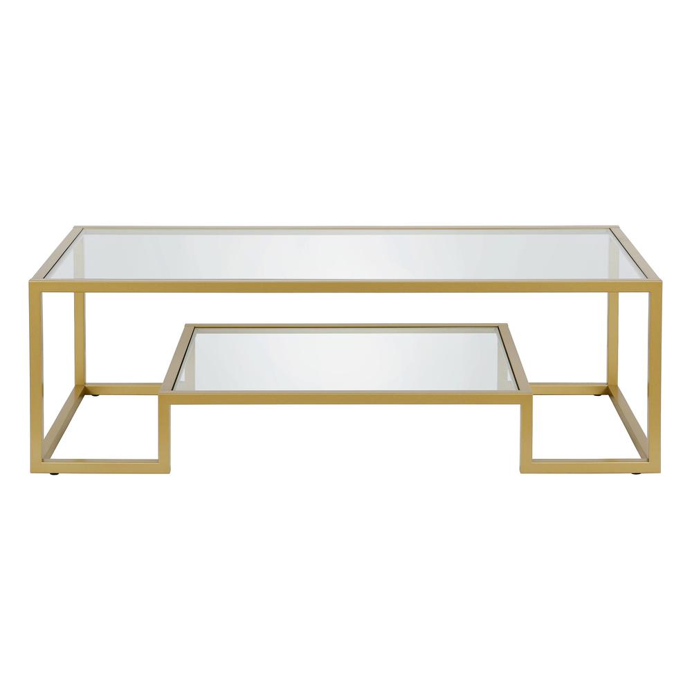 54" Gold Glass And Steel Coffee Table With Shelf. Picture 2