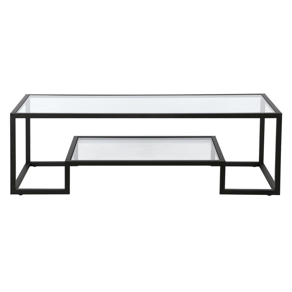 54" Black Glass And Steel Coffee Table With Shelf. Picture 2