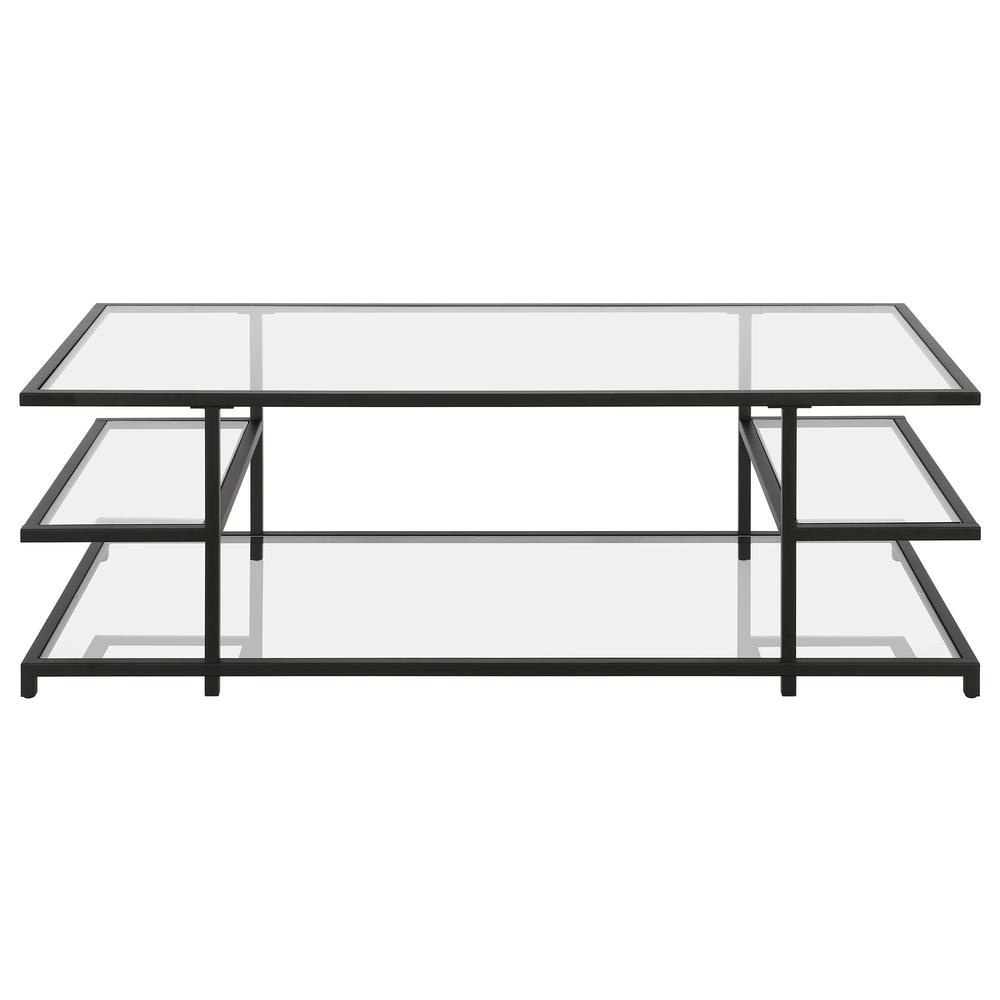 54" Black Glass And Steel Coffee Table With Three Shelves. Picture 3