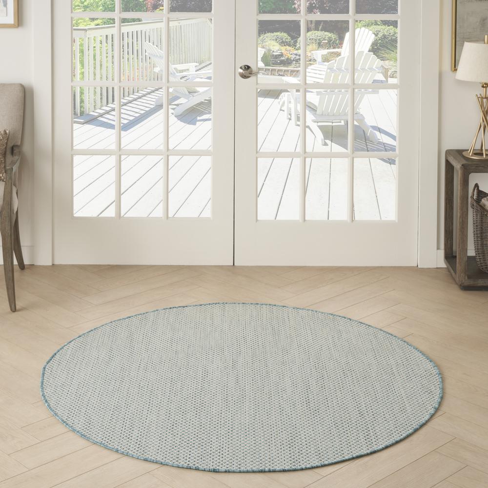 5' Blue Round Geometric Power Loom Area Rug. Picture 6