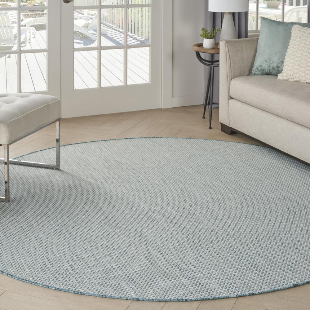 6' Blue Round Geometric Power Loom Area Rug. Picture 5