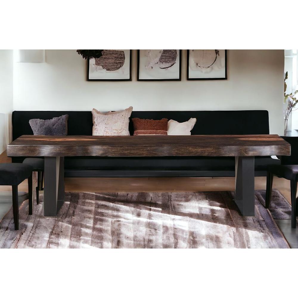 68" Dark Brown and Black Solid Wood Dining Bench. Picture 4