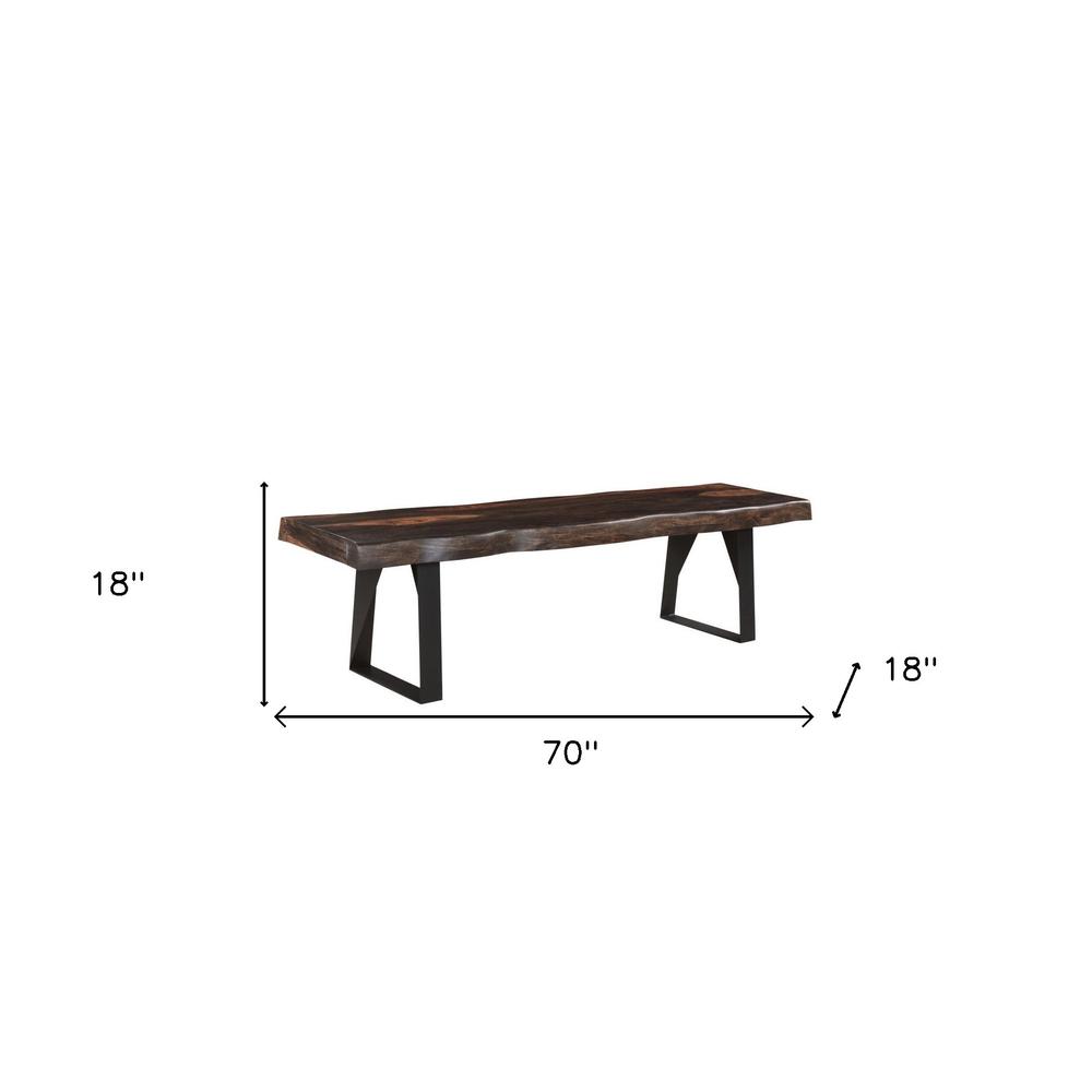 68" Dark Brown and Black Solid Wood Dining Bench. Picture 8