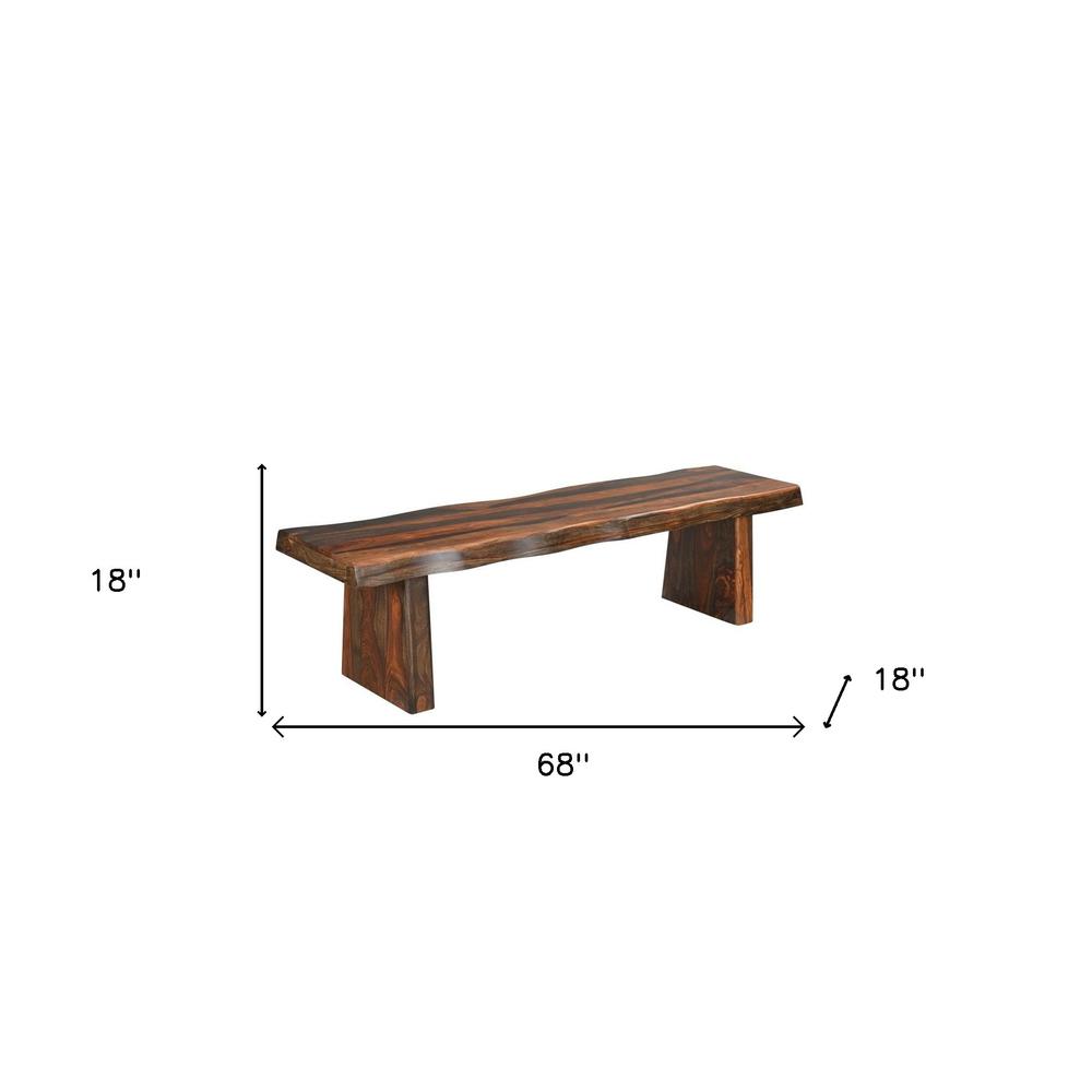 68" Dark Brown Solid Wood Dining Bench. Picture 8