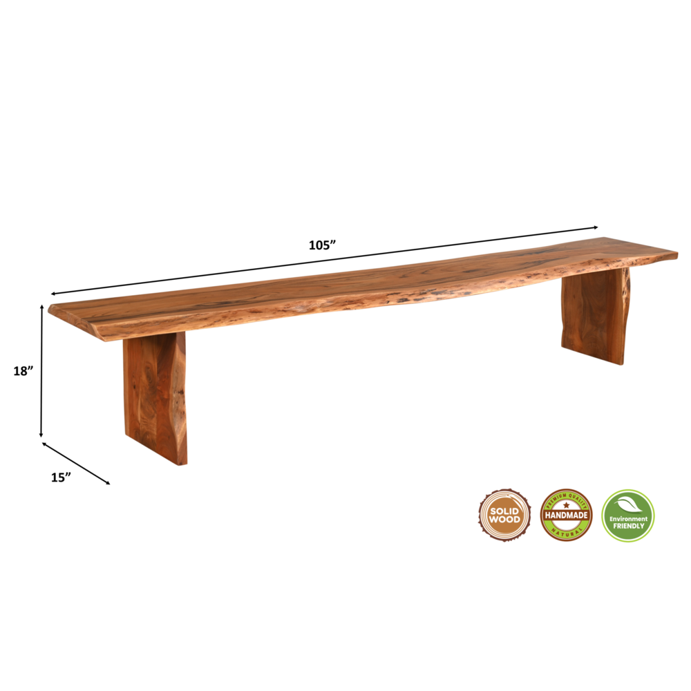 105" Brown Solid Wood Dining bench. Picture 5
