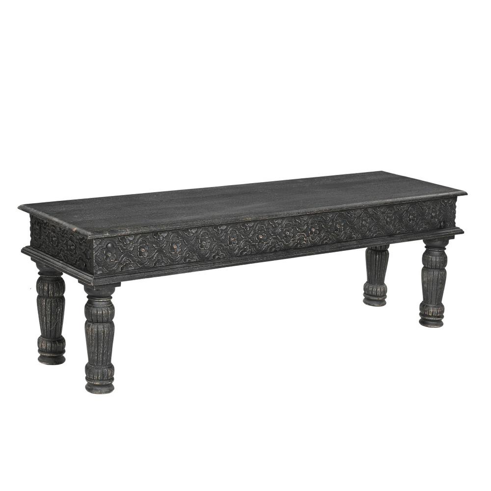 58" Black Distressed Solid Wood Dining bench. Picture 1