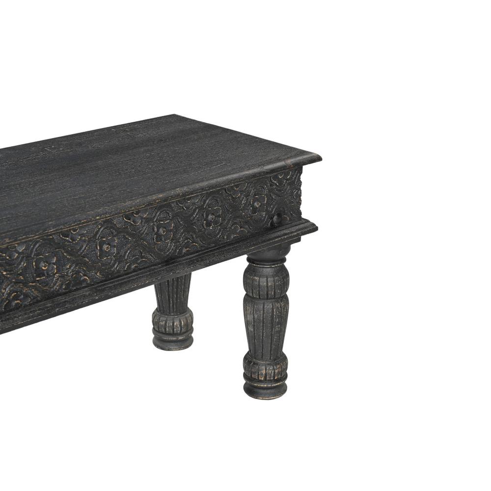 58" Black Distressed Solid Wood Dining bench. Picture 5