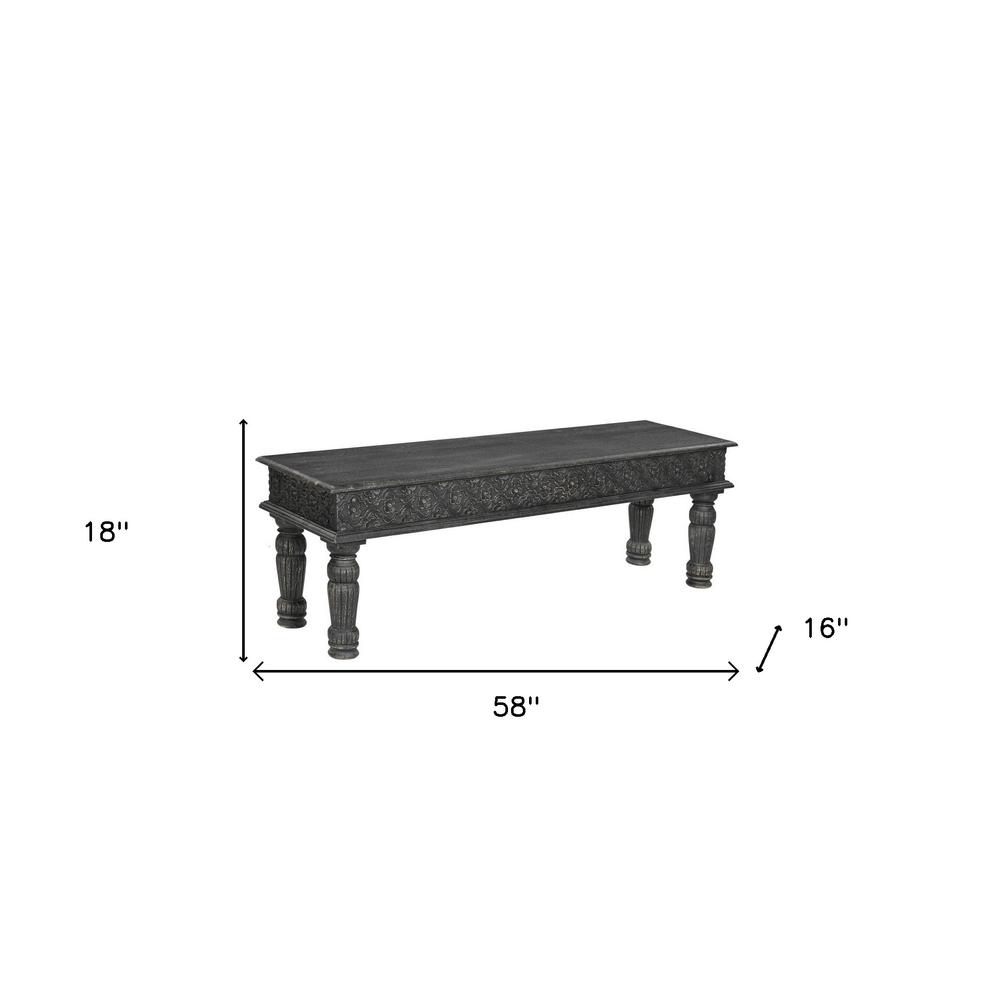 58" Black Distressed Solid Wood Dining bench. Picture 6