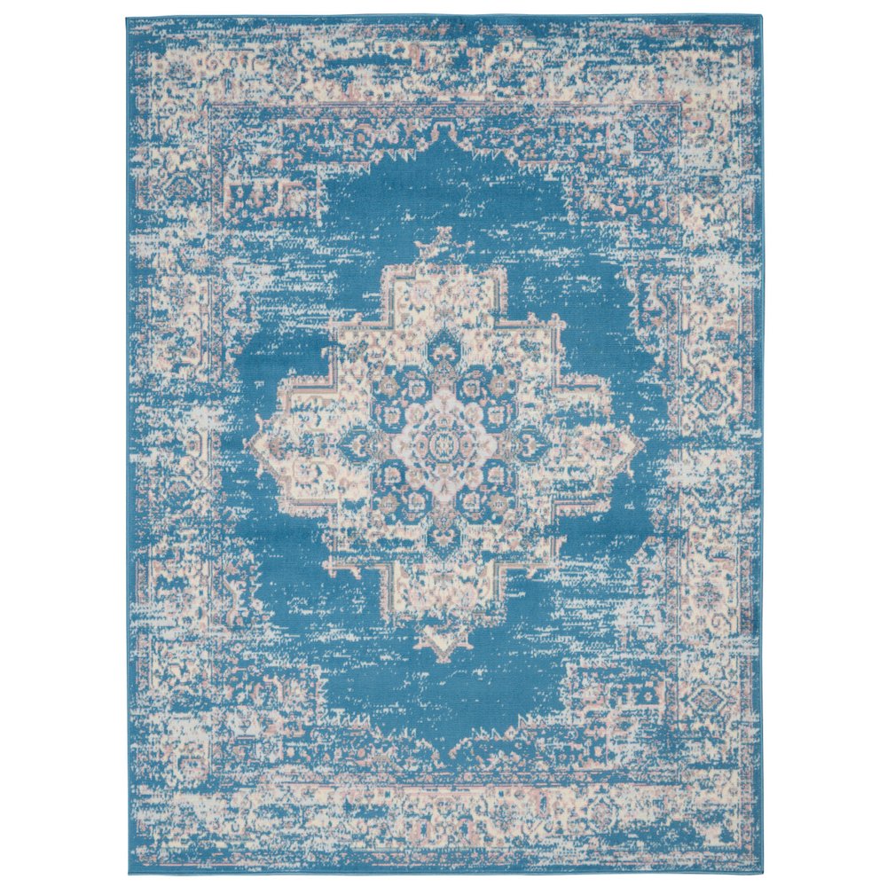 4' X 6' Blue Damask Power Loom Area Rug. Picture 1