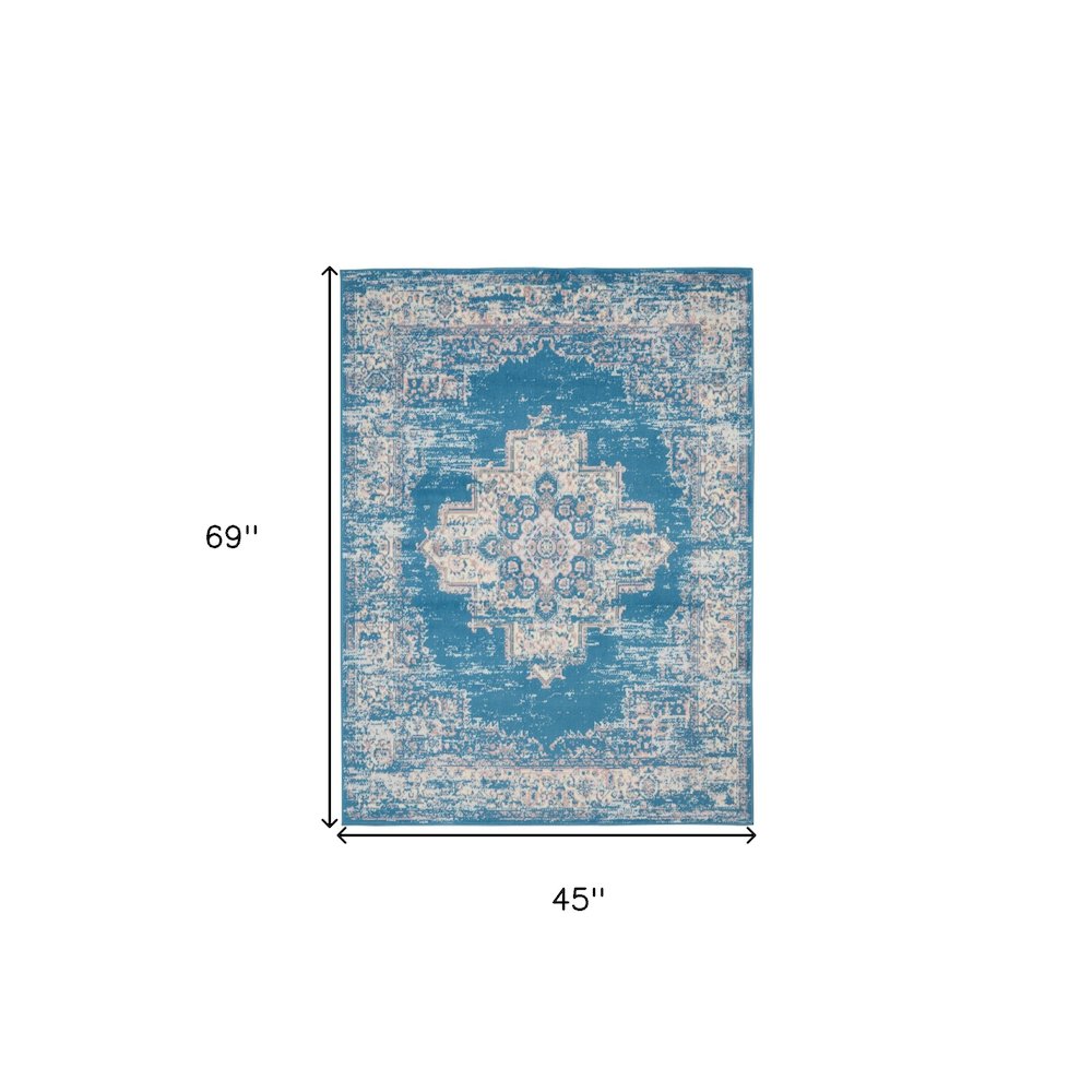 4' X 6' Blue Damask Power Loom Area Rug. Picture 8