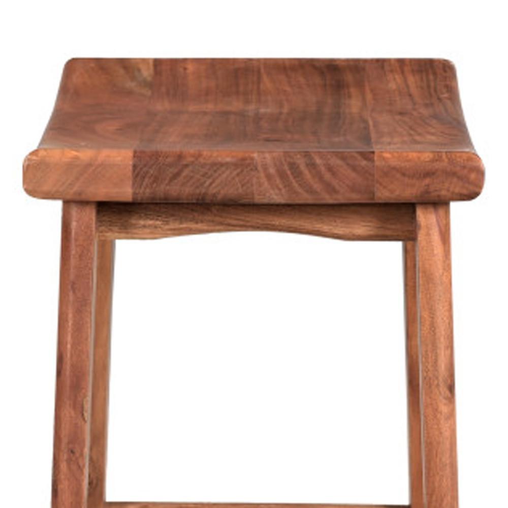 26" Brown Solid Acacia Wood Backless Counter Height Bar Stool With Footrest. Picture 4