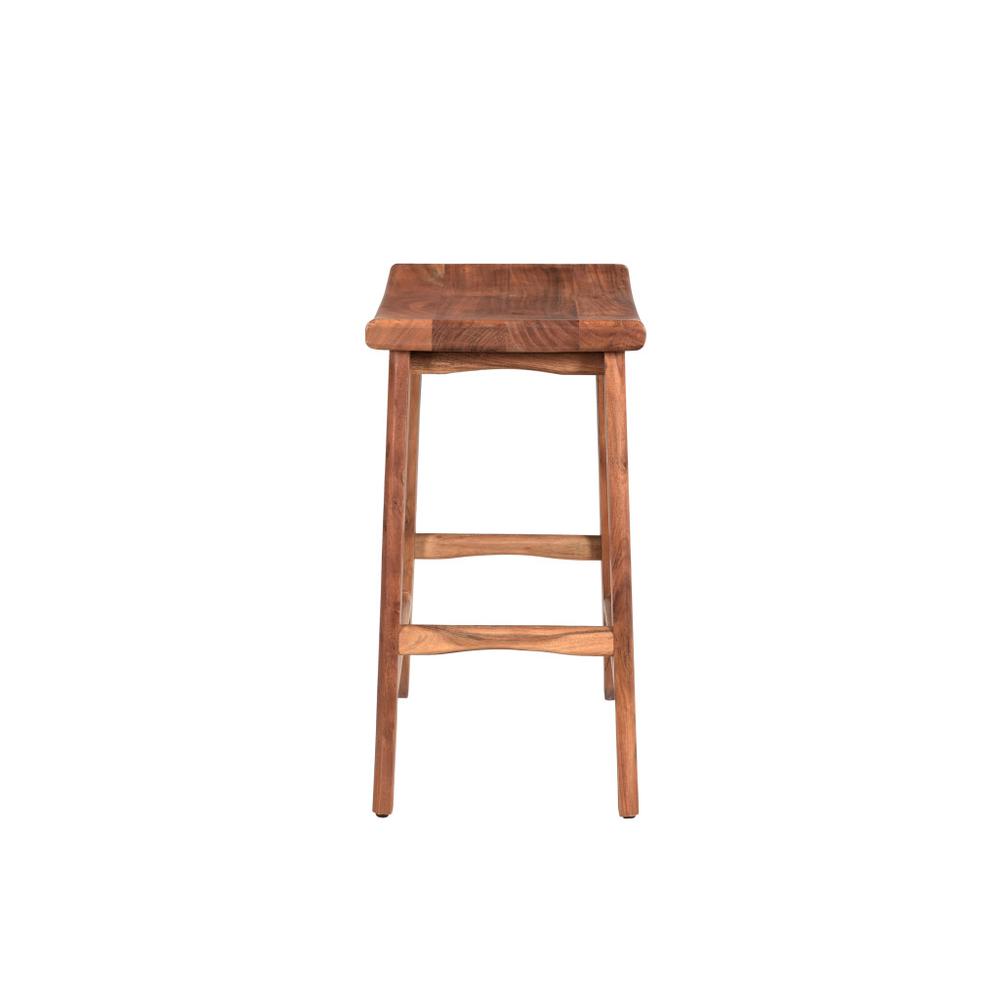 26" Brown Solid Acacia Wood Backless Counter Height Bar Stool With Footrest. Picture 1