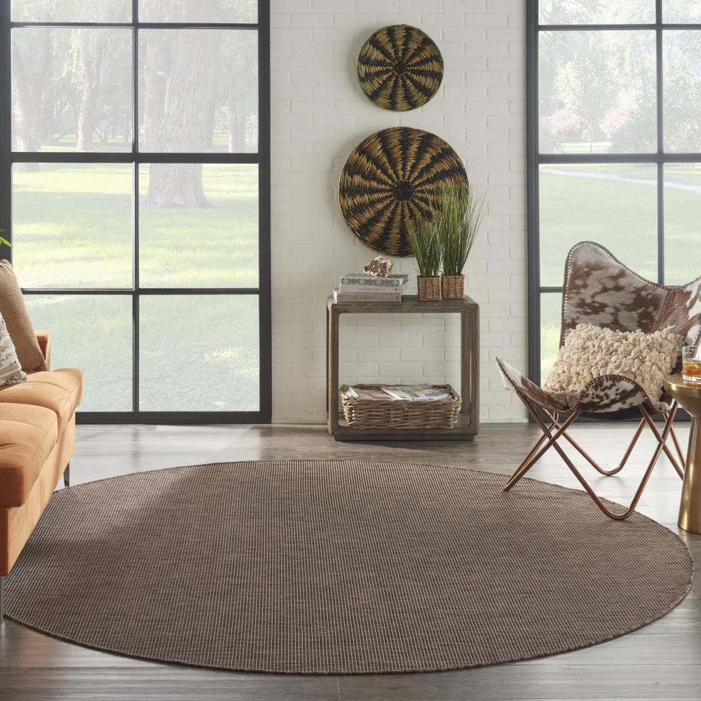 8' Brown Round Power Loom Area Rug. Picture 5
