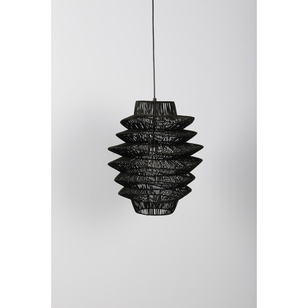 Single Rattan Dimmable Ceiling Light With Black Shades. Picture 3