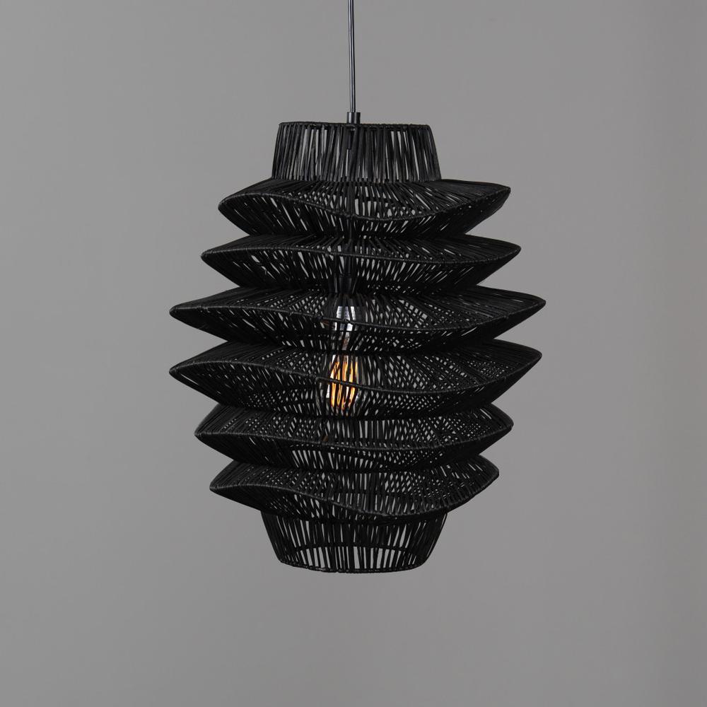 Single Rattan Dimmable Ceiling Light With Black Shades. Picture 4