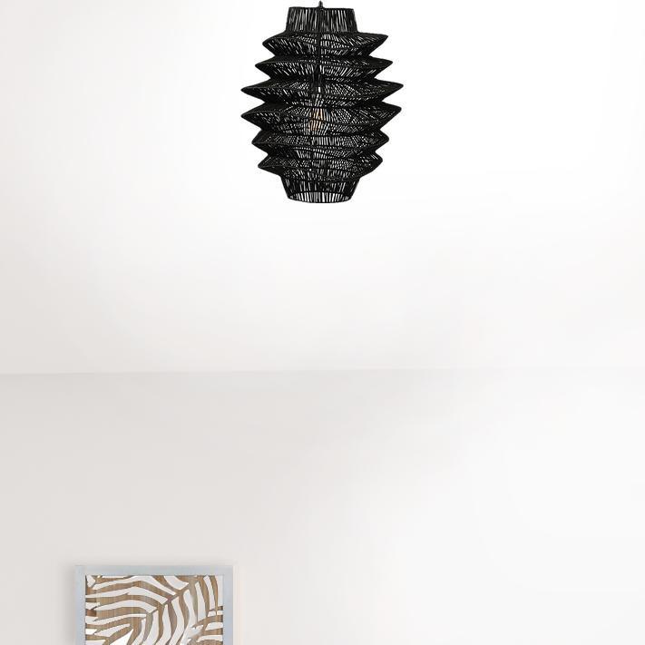 Single Rattan Dimmable Ceiling Light With Black Shades. Picture 2