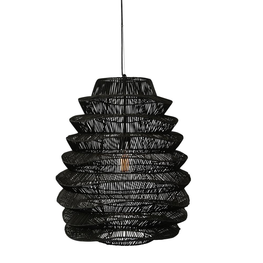 Single Rattan Dimmable Ceiling Light With Black Shades. Picture 1
