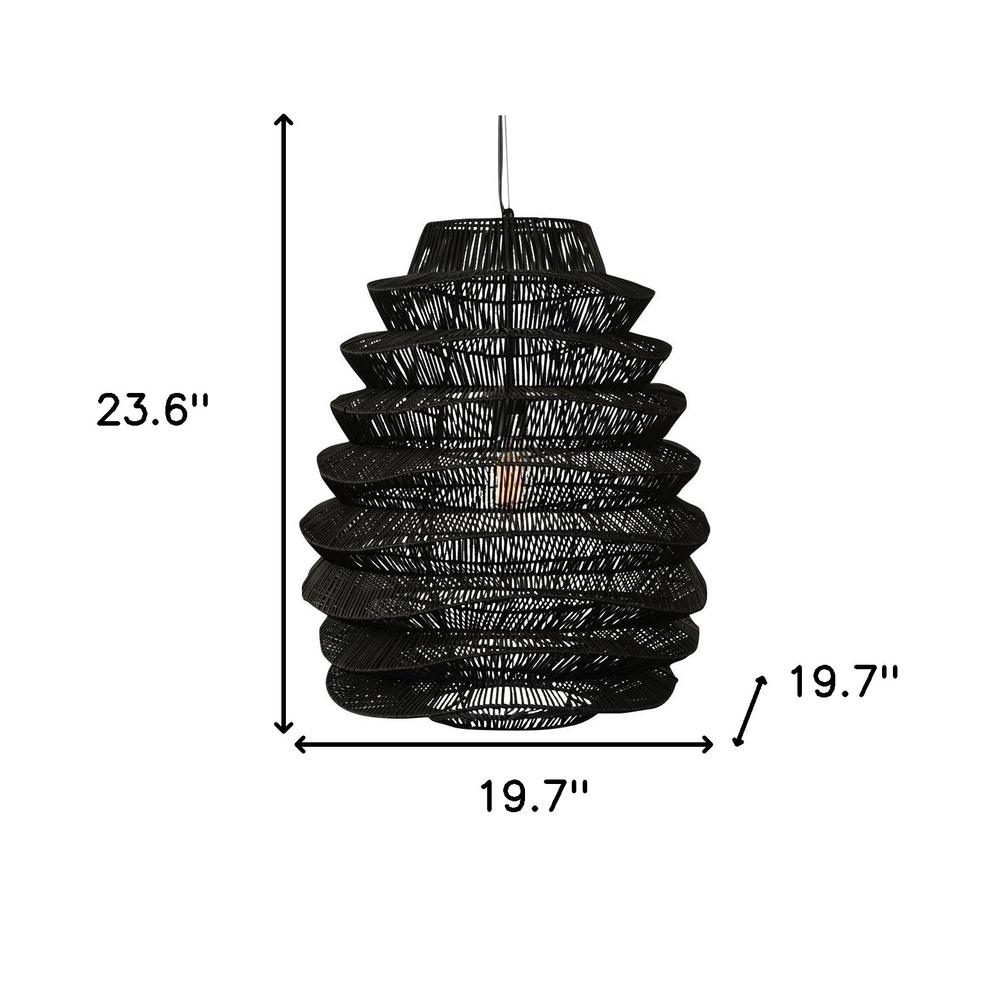 Single Rattan Dimmable Ceiling Light With Black Shades. Picture 6