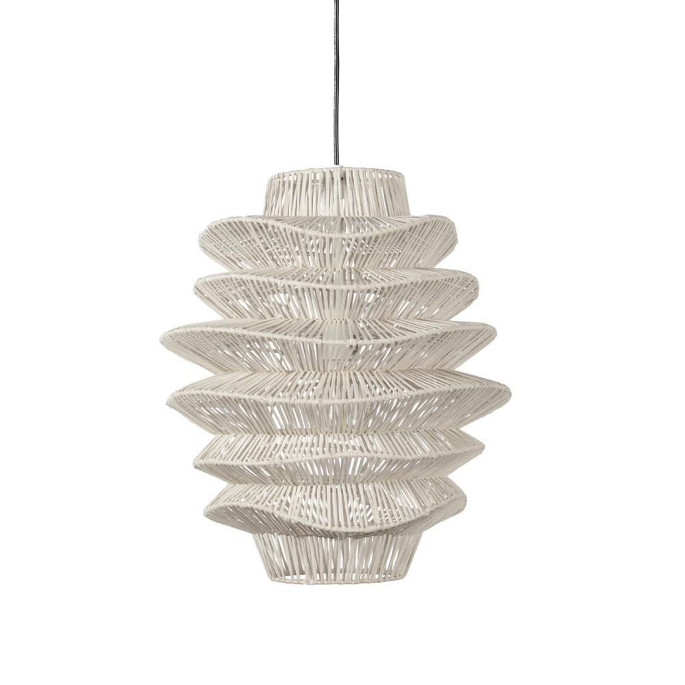 Single Rattan Dimmable Ceiling Light With White Shades. Picture 1
