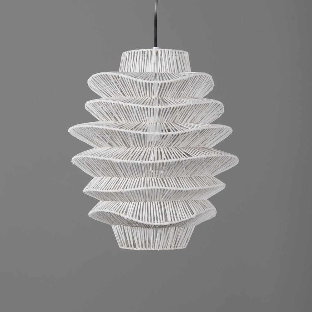 Single Rattan Dimmable Ceiling Light With White Shades. Picture 4