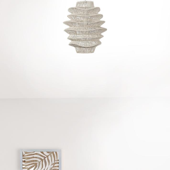 Single Rattan Dimmable Ceiling Light With White Shades. Picture 2