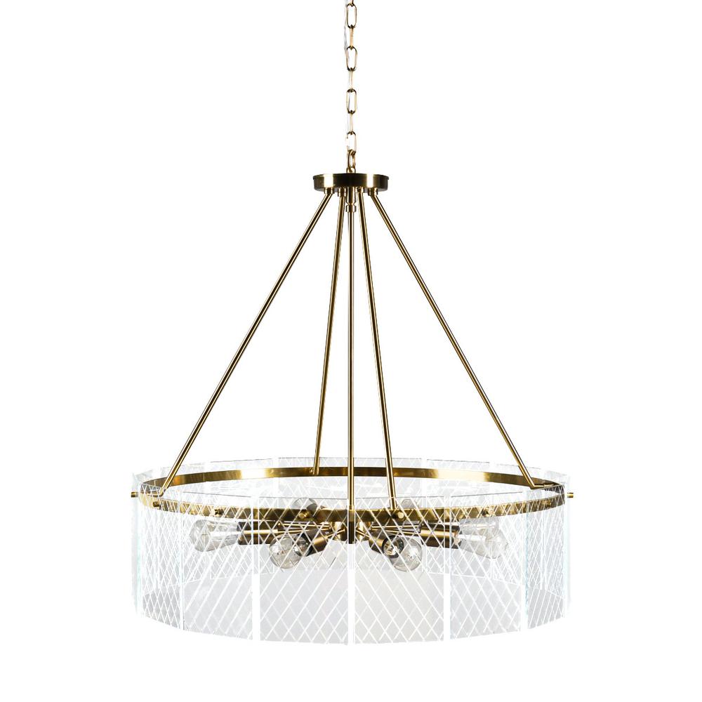 Chandelier Eight Light Iron And Glass Dimmable Semi-Flush Ceiling Light. Picture 2