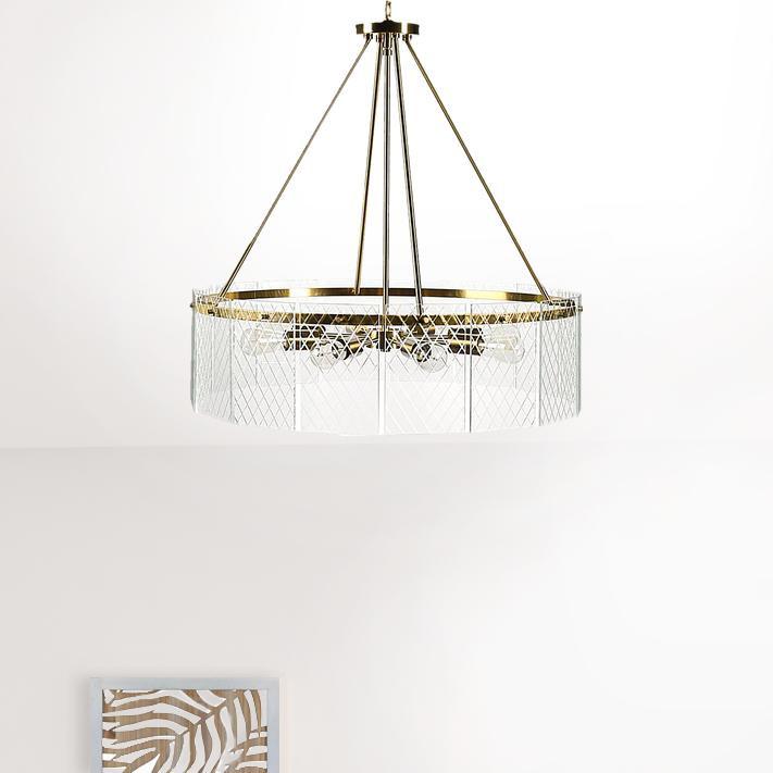 Chandelier Eight Light Iron And Glass Dimmable Semi-Flush Ceiling Light. Picture 3