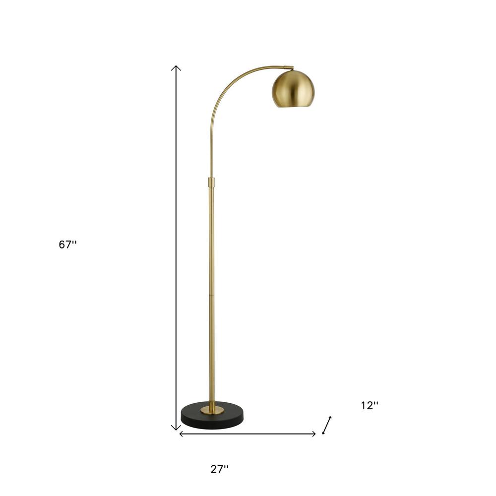 67" Black Arched Floor Lamp With Brass Bowl Shade. Picture 8