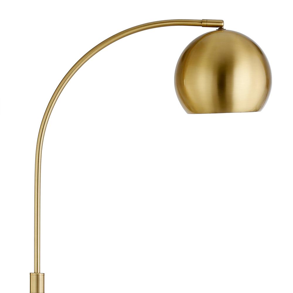 67" Black Arched Floor Lamp With Brass Bowl Shade. Picture 3