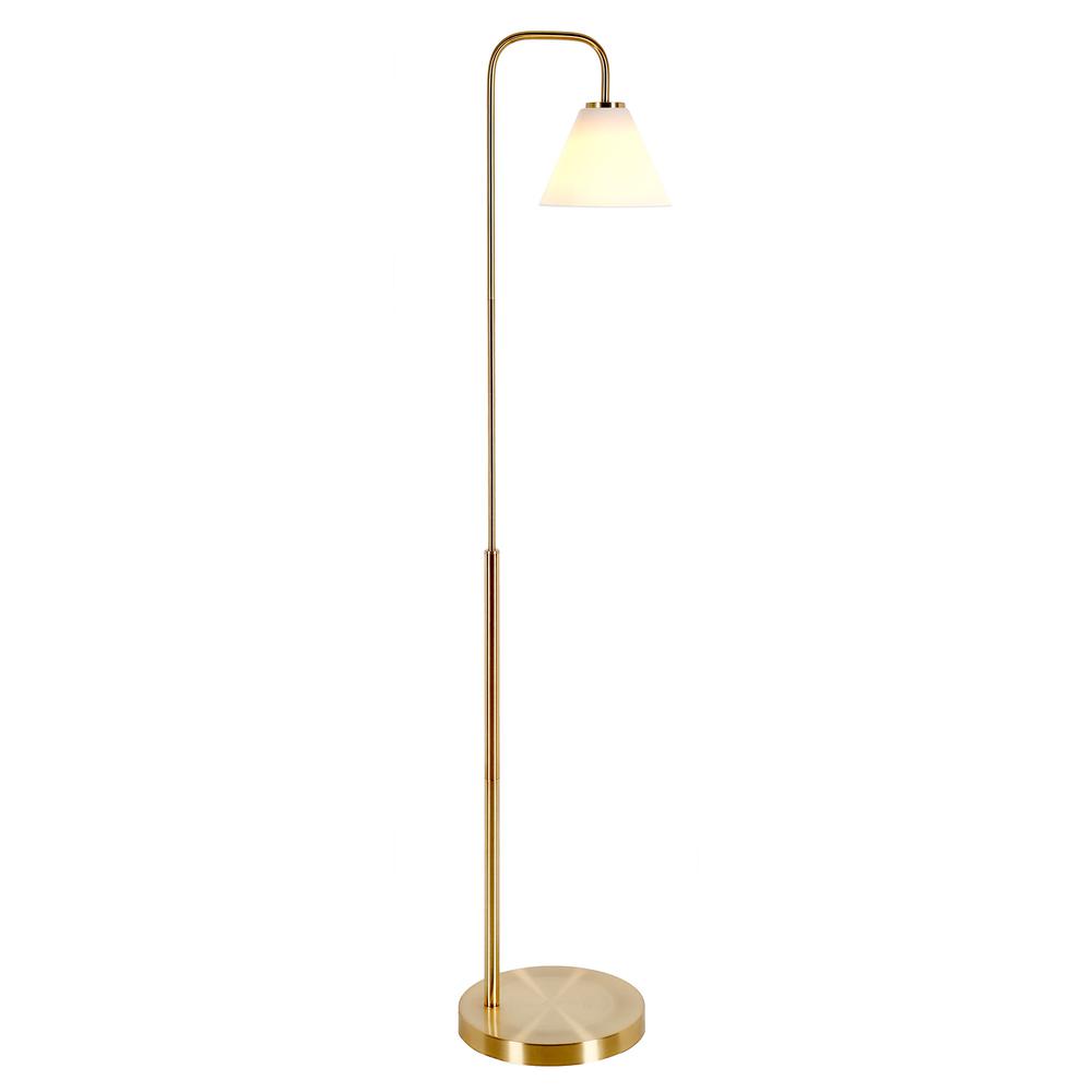 62" Brass Arched Floor Lamp With White Frosted Glass Cone Shade. Picture 2