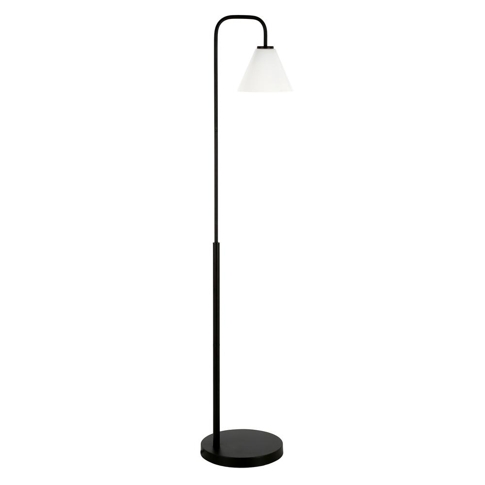 62" Black Arched Floor Lamp With White Frosted Glass Cone Shade. Picture 1
