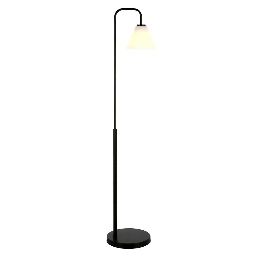 62" Black Arched Floor Lamp With White Frosted Glass Cone Shade. Picture 2
