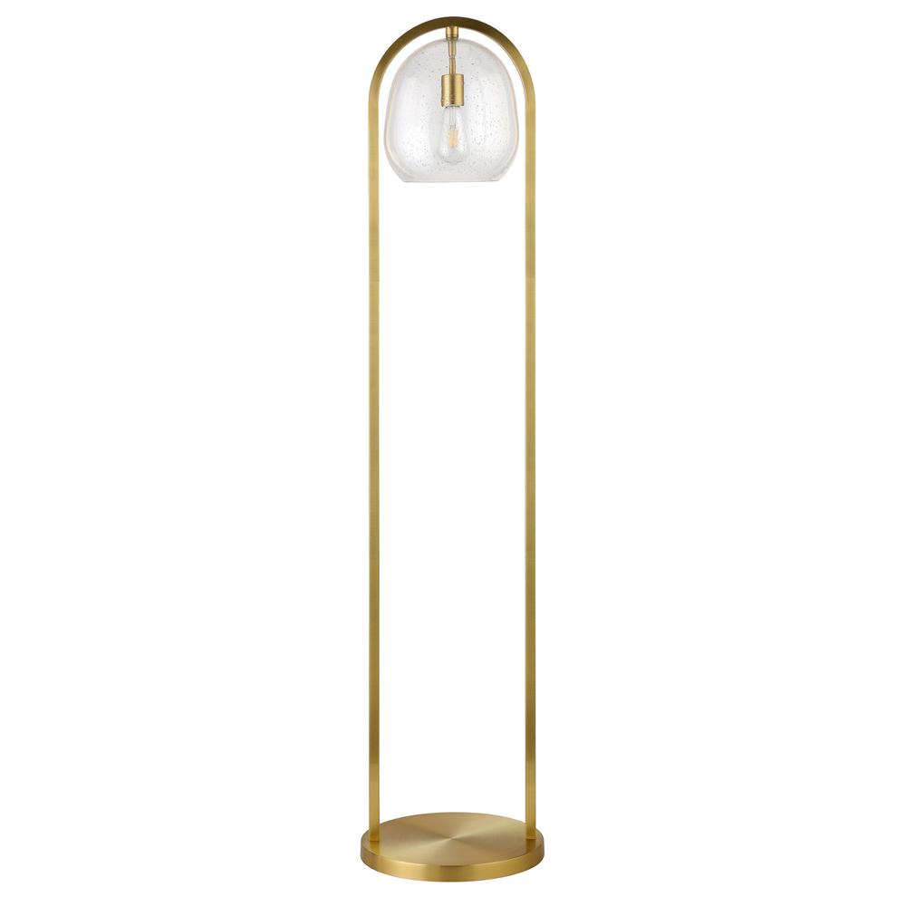 65" Brass Column Floor Lamp With Clear Seeded Glass Globe Shade. Picture 1