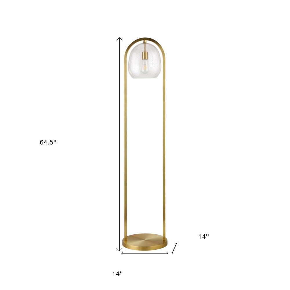 65" Brass Column Floor Lamp With Clear Seeded Glass Globe Shade. Picture 7