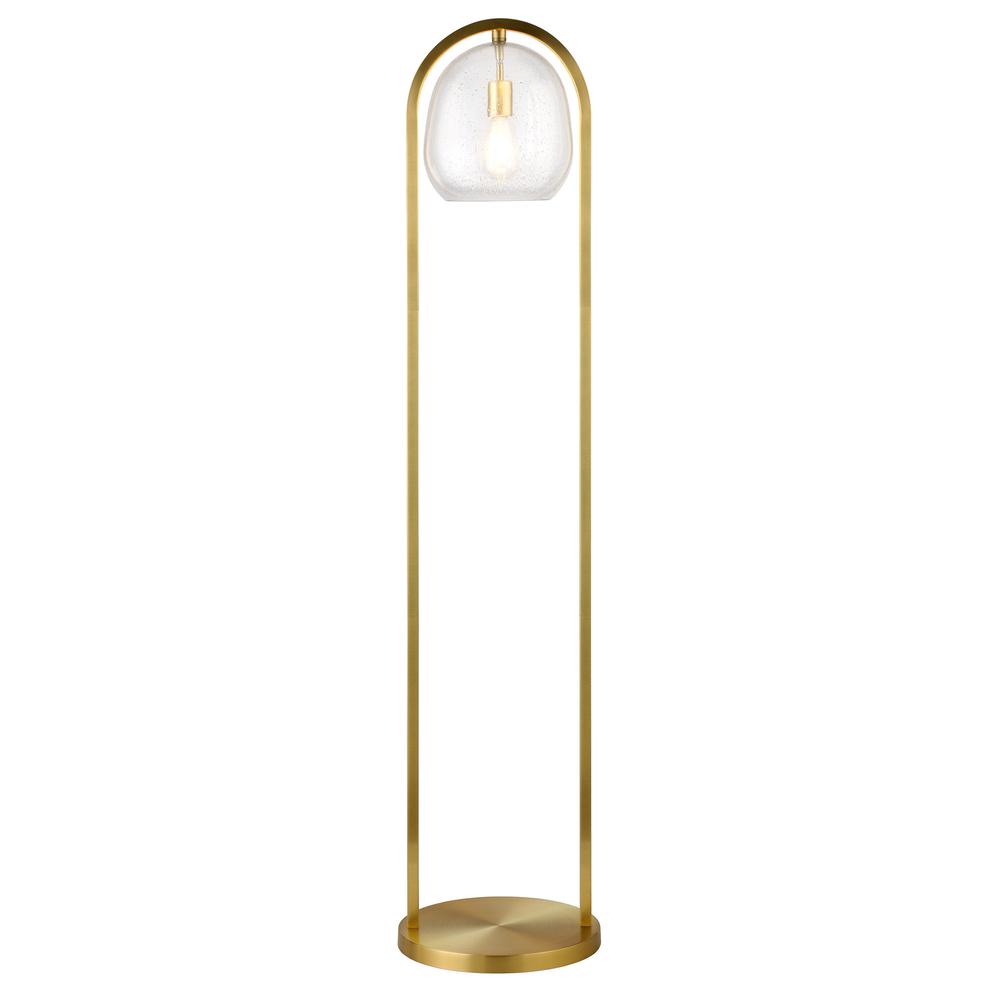 65" Brass Column Floor Lamp With Clear Seeded Glass Globe Shade. Picture 2