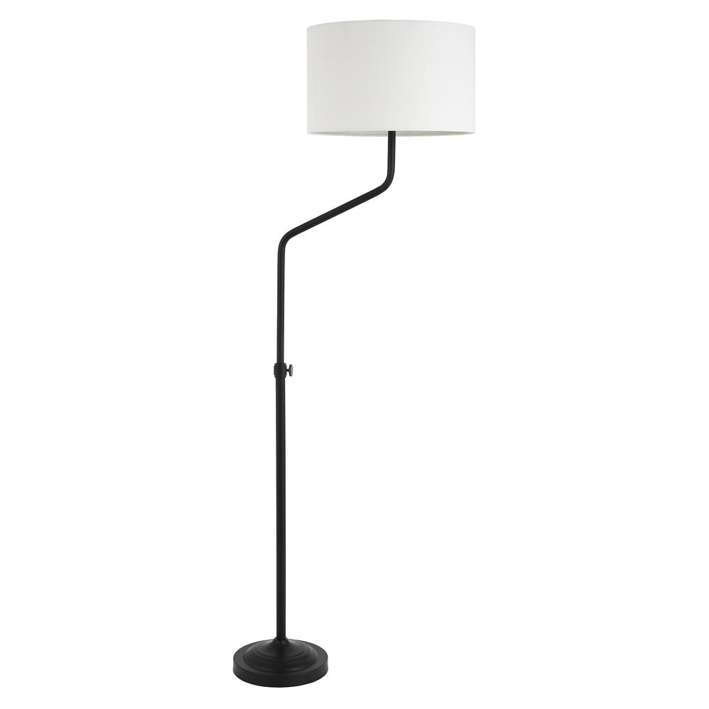 66" Black Adjustable Floor Lamp With White Frosted Glass Drum Shade. Picture 1