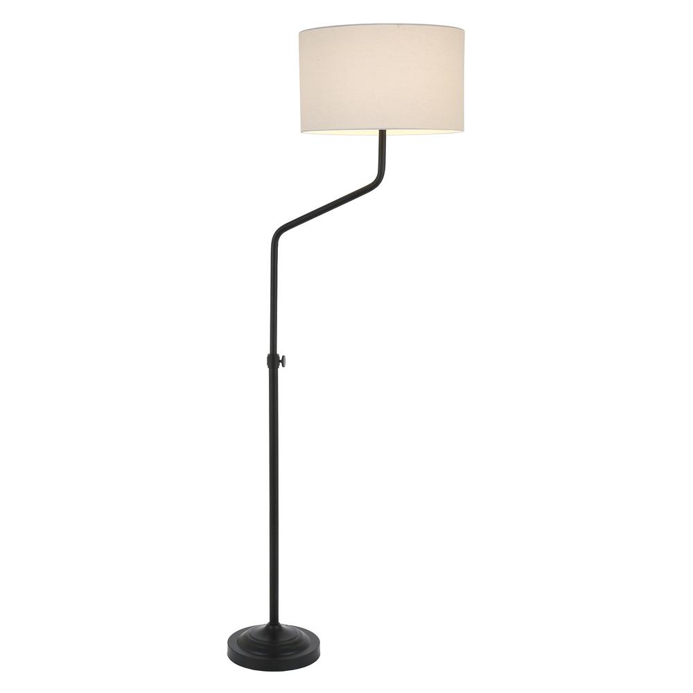 66" Black Adjustable Floor Lamp With White Frosted Glass Drum Shade. Picture 2