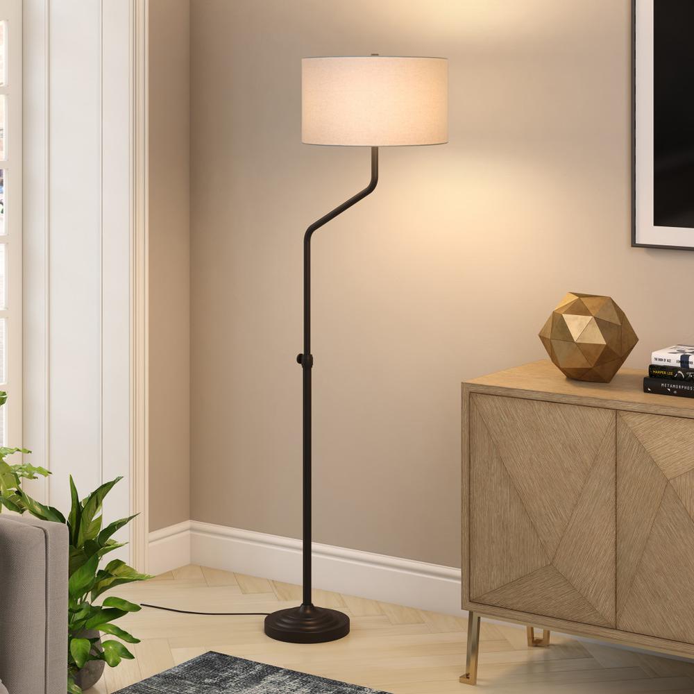 66" Black Adjustable Floor Lamp With White Frosted Glass Drum Shade. Picture 5