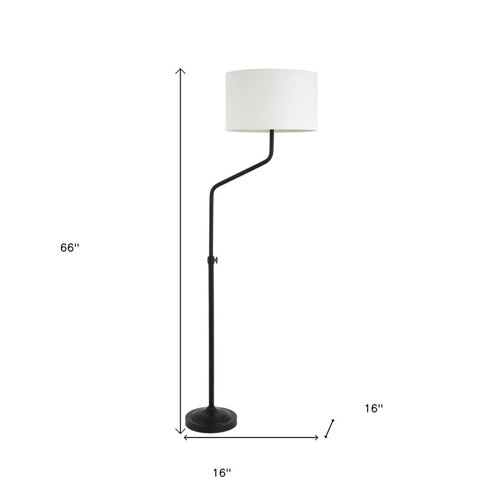 66" Black Adjustable Floor Lamp With White Frosted Glass Drum Shade. Picture 6